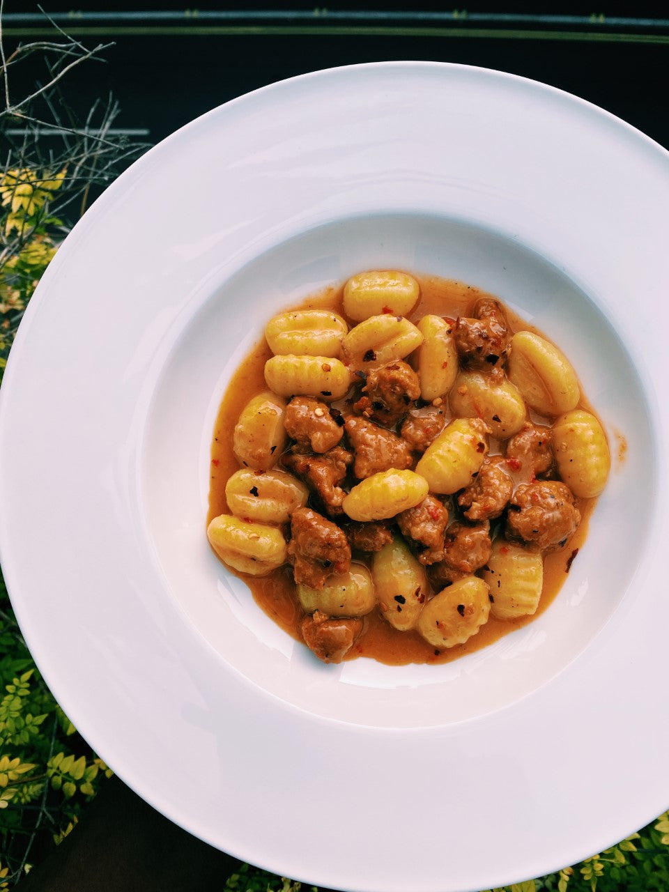 Gnocchi with Miso and Chorizo Style Sausage